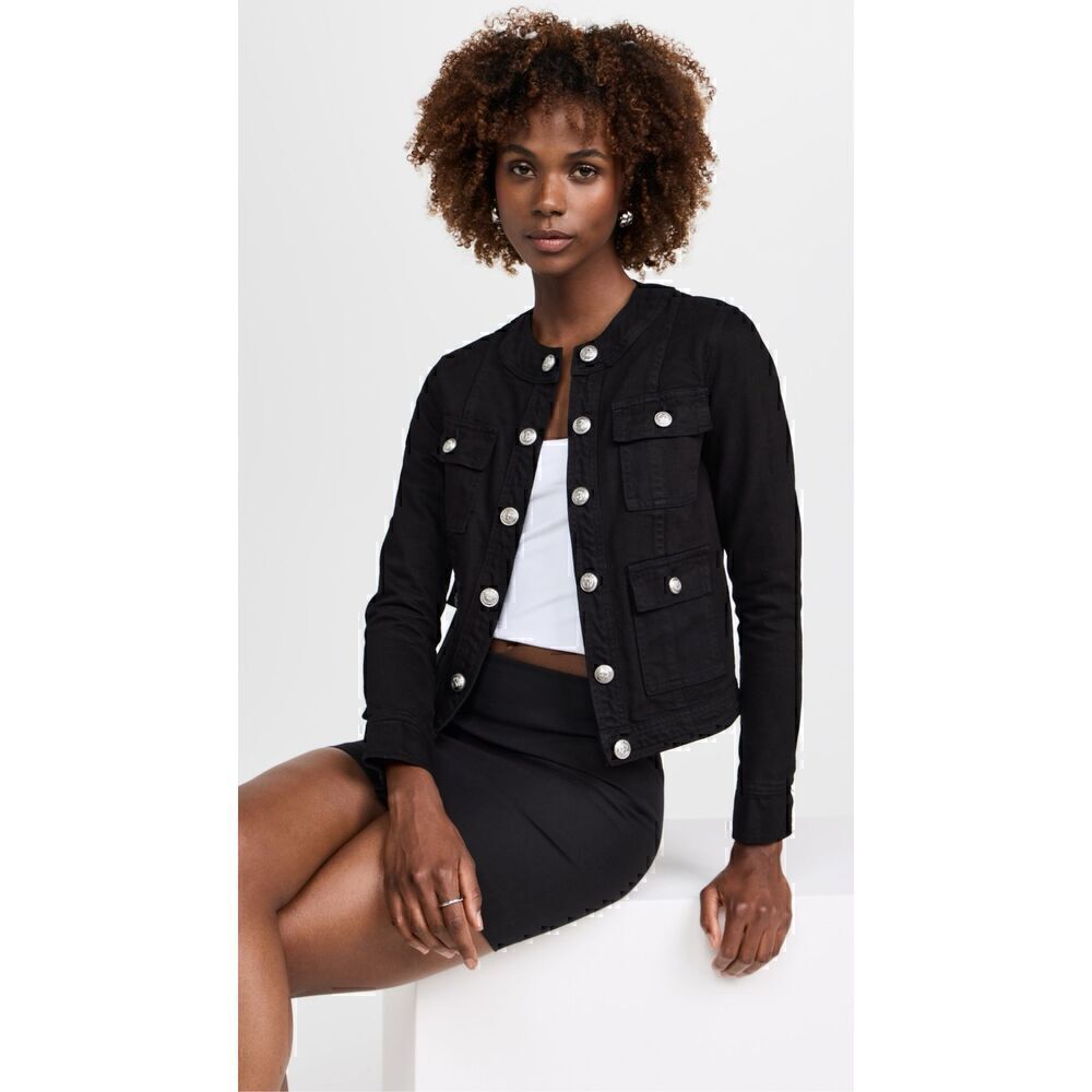 L'AGENCE Women's Black Long Sleeve Yari Collarless Jean Jacket Small NWOT